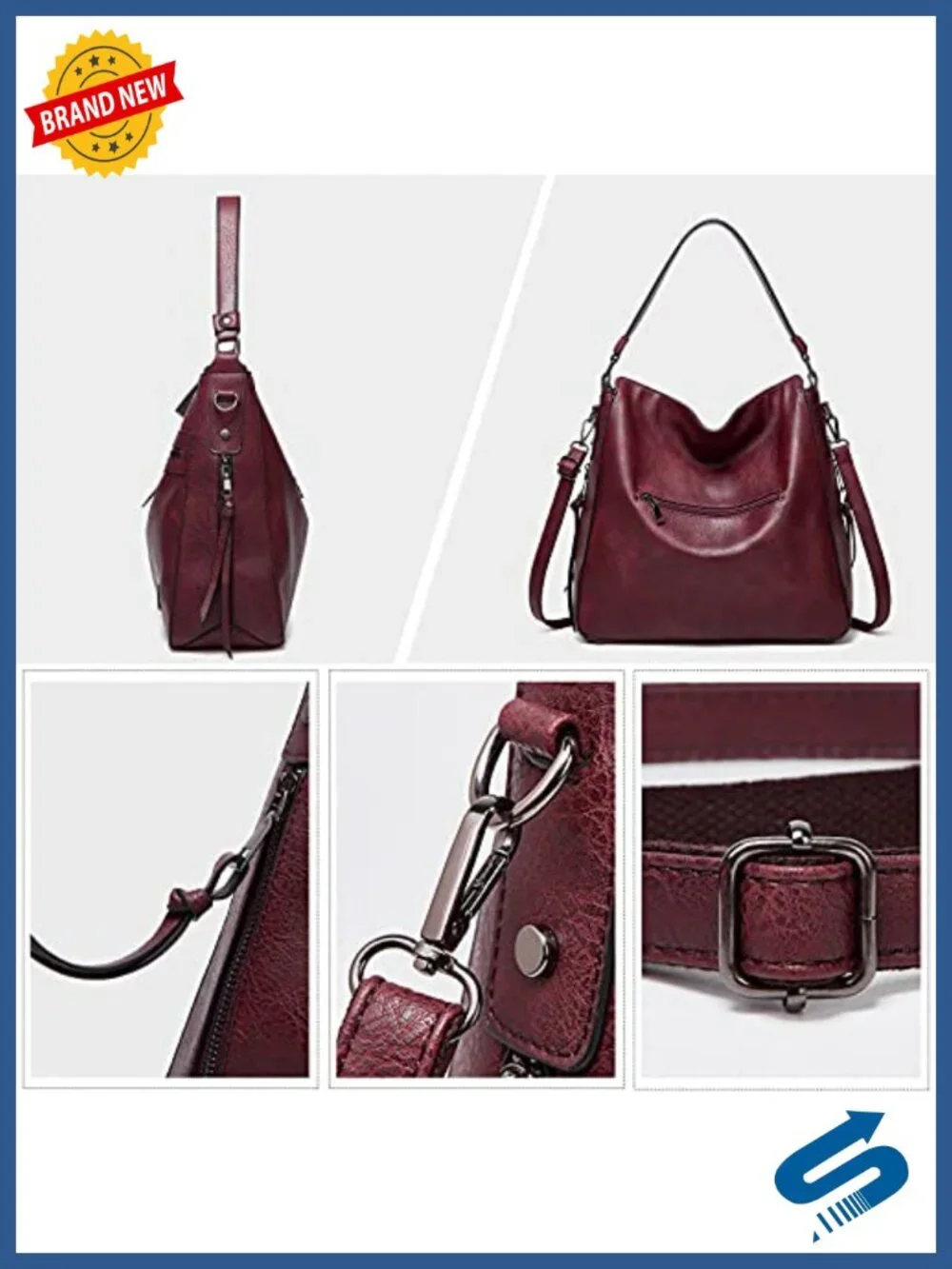 Vintage Hobo Bag with Top Handle - Faux Leather Shoulder Tote
